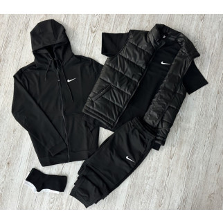 Комплект 5 в 1 Nike чорна кофта на змійці + чорні штані + чорна жилетка + чорна футболка + 2 пари шкарпеток (чорні та білі) - Інтернет-магазин спільних покупок ToGether
