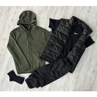 Комплект 5 в 1 Nike кофта на змійці хакі + чорні штані + чорна жилетка + чорна футболка + 2 пари шкарпеток (чорні та білі) - Інтернет-магазин спільних покупок ToGether
