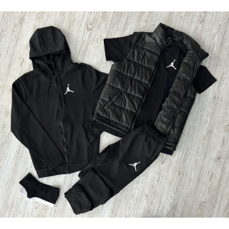 Комплект 5 в 1 Jordan чорна кофта на змійці + чорні штані + чорна жилетка + чорна футболка + 2 пари шкарпеток (чорні та білі) - Інтернет-магазин спільних покупок ToGether