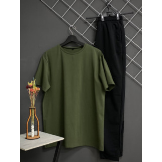 Базові однотонні штани чорні (двонитка) + футболка хакі - Інтернет-магазин спільних покупок ToGether