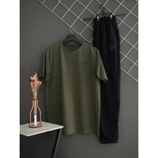 Штани чорні Puma (двонитка, чорний лого) + футболка хакі Puma - Інтернет-магазин спільних покупок ToGether