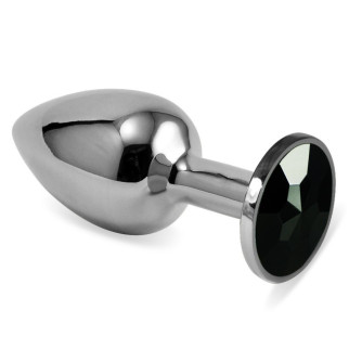 Гладка анальна пробка з чорним каменем Silver Rosebud Classic Metal Plug Small 18+ - Інтернет-магазин спільних покупок ToGether