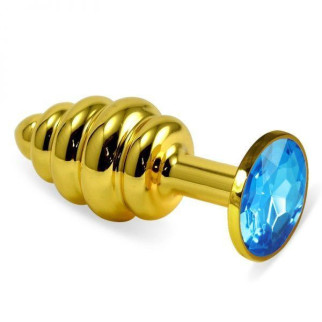 Ребриста золотиста анальна пробка з блакитним кристалом Rosebud Spiral Metal Plug 18+ - Інтернет-магазин спільних покупок ToGether