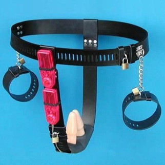 Чорний жіночий пояс вірності з наручниками та двома вібро пробками 18+ - Інтернет-магазин спільних покупок ToGether
