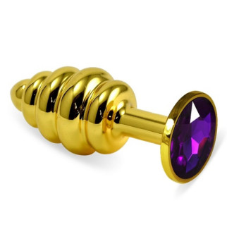 Ребриста золотиста анальна пробка з фіолетовим кристалом Rosebud Spiral Metal Plug 18+ - Інтернет-магазин спільних покупок ToGether