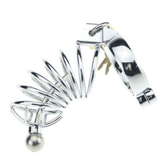 Metal Asylum Chastity Device with Urethral Stretching Penis Plug and Two Rings L 18+ - Інтернет-магазин спільних покупок ToGether