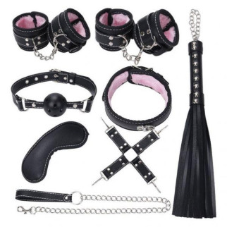 Комплект бдсм іграшок чорний із рожевим хутром Leather Plush Set ZR019 18+ - Інтернет-магазин спільних покупок ToGether