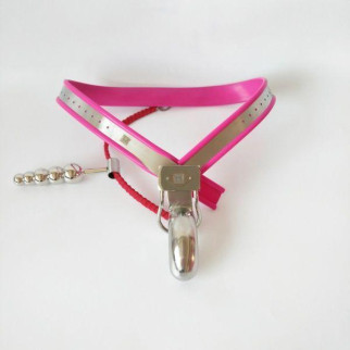 Male Adjustable Model-Y Stainless Steel Premium Chastity Belt with Chian and Plug - PINK 18+ - Інтернет-магазин спільних покупок ToGether