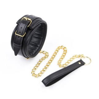 Чорний нашийник Leather Neck Collar With Chain Leash 18+ - Інтернет-магазин спільних покупок ToGether