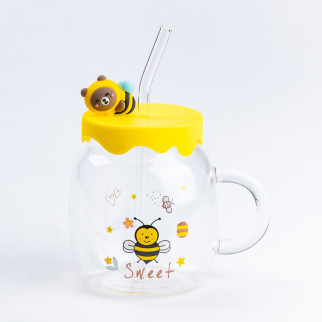 Чашка з пластиковою кришкою та трубочкою кружка бджілка - Інтернет-магазин спільних покупок ToGether