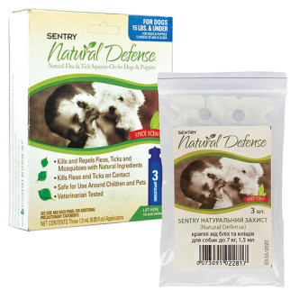 Краплі від комарів, бліх та кліщів Sentry Natural Defense для собак вагою до 7 кг, 3 шт - Інтернет-магазин спільних покупок ToGether