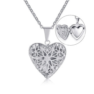 Кулон рамка на ланцюжку кулон медальйон різьблений дизайн у формі серця сріблястий медальйон для фото 3.7см - Інтернет-магазин спільних покупок ToGether