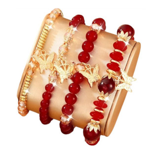 Комплект біжутерії жіночих прикрас 4 червоних браслети із золотистими метеликами - Інтернет-магазин спільних покупок ToGether