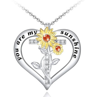 Ланцюжок з кулоном жіночий сріблястий серце по центру хрест з соняшником і напис Ти моє сонечко - Інтернет-магазин спільних покупок ToGether