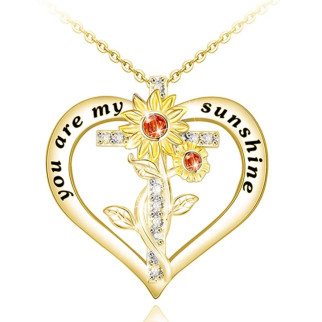 Ланцюжок з кулоном жіночий золотиста серце по центру хрест з соняшником і напис Ти моє сонечко - Інтернет-магазин спільних покупок ToGether
