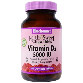 Вітамін D Bluebonnet Nutrition Vitamin D3 5000 IU 90 Chewable Tabs Natural Raspberry Flavor BLB0366 - Інтернет-магазин спільних покупок ToGether