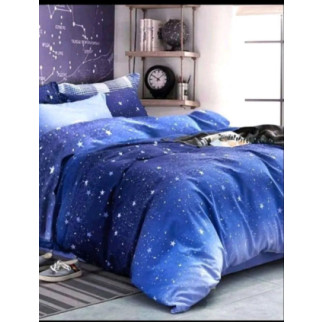 Постільна білизна синьо-блакитна з дрібними зірками Євро комплект, бавовна 100%, Простирадло на резинці - Інтернет-магазин спільних покупок ToGether