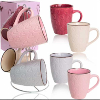 Набір керамічний 4 чашки (350мл) на металевій стійці Heart Мікс S&T - Інтернет-магазин спільних покупок ToGether