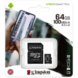 Карта пам'яті 64gb + sd-адаптер canvas select plus class 10 Kingston microsdhc - Інтернет-магазин спільних покупок ToGether