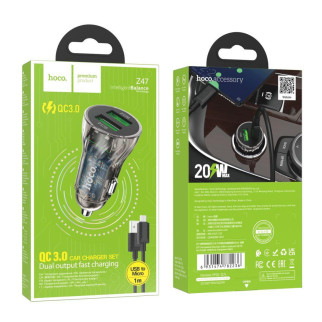 Автомобільний Зарядний Пристрій Hoco Z47 Transparent QC3.0 18W Micro, - Інтернет-магазин спільних покупок ToGether