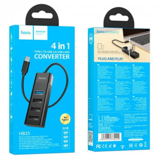 Хаб USB Hoco HB25 Easy mix 4 в 1 converter (Type-C to USB3.0 + USB2.0*3), USB конвертер, Чорний, - Інтернет-магазин спільних покупок ToGether