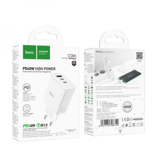 Мережевий Зарядний Пристрій Hoco C126A Pure PD+QC 40W(2C1A) Type C to  sale - Інтернет-магазин спільних покупок ToGether