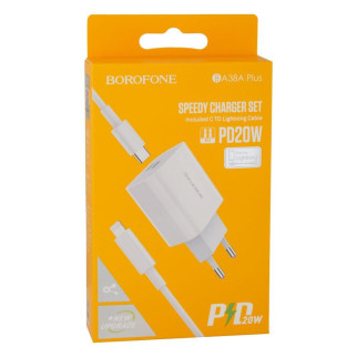 Мережевий зарядний пристрій Borofone BA38A Plus PD 20W Type-C To Lightning (адаптер + кабель) для iPhone, - Інтернет-магазин спільних покупок ToGether