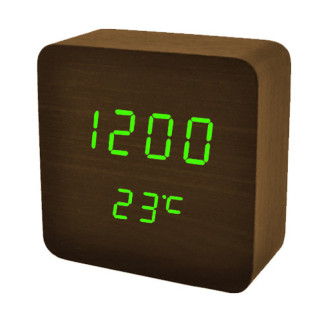 Годинник мережевий VST-872-4, дерев'яний принт, салатові цифри, температура, USB - Інтернет-магазин спільних покупок ToGether