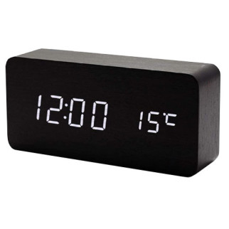 Годинник-будильник мережевий VST-862-6 чорний дерев'яний, білі цифри, температура, USB - Інтернет-магазин спільних покупок ToGether