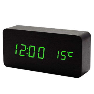 Годинник мережевий VST-862-4 чорний дерев'яний, зелені цифри, температура, USB - Інтернет-магазин спільних покупок ToGether