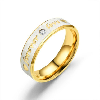 Обручка мед золото Forever Love Каблучка для пропозиції з білим каменем золотиста 6 мм розмір 17 - Інтернет-магазин спільних покупок ToGether