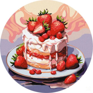 Картина за номерами "Полуничний торт" KHO-R1031 діаметр 39 см - Інтернет-магазин спільних покупок ToGether