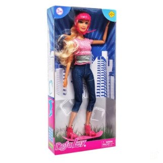Дитяча лялька на скейті в шоломі DEFA 8375 шарнірна (Рожевий) - Інтернет-магазин спільних покупок ToGether