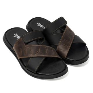 Шкіряні літні шльопанці Jordan колір чорний, коричневий  - Інтернет-магазин спільних покупок ToGether