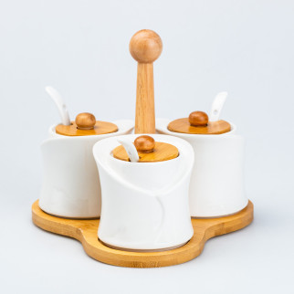 Сервірувальний набір для соусів та конфітюру з ложками на бамбуковій підставці 3 шт - Інтернет-магазин спільних покупок ToGether