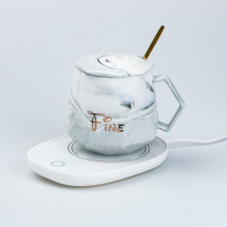 Чашка керамічна з кришкою 400 мл з підставкою для підігріву Сіра - Інтернет-магазин спільних покупок ToGether