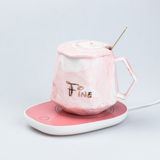 Чашка керамічна з кришкою 400 мл з підставкою для підігріву Рожева - Інтернет-магазин спільних покупок ToGether