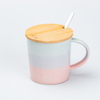 Чашка з бамбуковою кришкою та ложкою керамічна 350 мл Рожевий - Інтернет-магазин спільних покупок ToGether