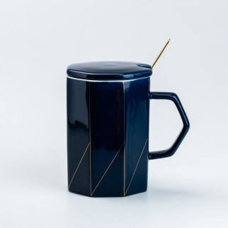 Чашка з кришкою та ложкою керамічна 400 мл Чорна - Інтернет-магазин спільних покупок ToGether