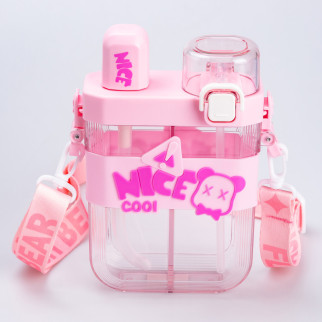 Пляшка для води з трубочкою багаторазова пластикова з ремінцем рожева пляшечка для води - Інтернет-магазин спільних покупок ToGether