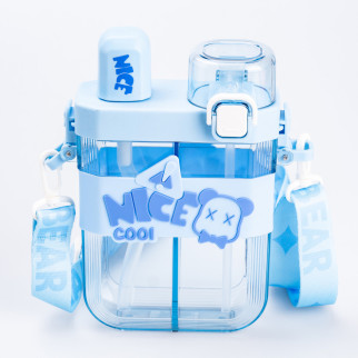 Пляшка для води з трубочкою багаторазова пластикова з ремінцем блакитна пляшечка для води - Інтернет-магазин спільних покупок ToGether