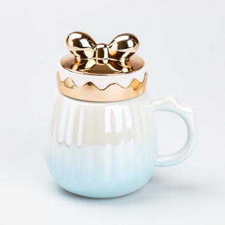 Чашка 500 мл з кришкою "Бант" керамічна Блакитна - Інтернет-магазин спільних покупок ToGether