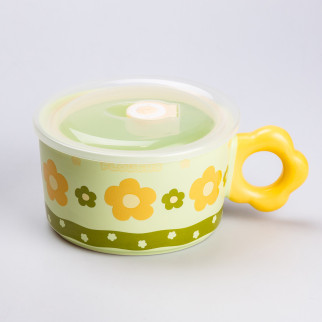 Чашка бульйонниця керамічна 750 мл з пластиковою кришкою "Квітка" Зелена супниця миска для локшини - Інтернет-магазин спільних покупок ToGether