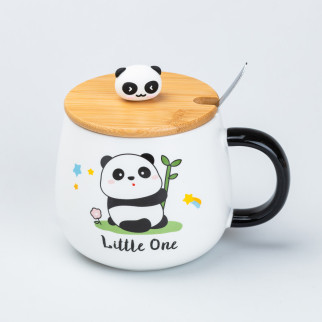 Чашка 450 мл з бамбуковою кришкою та ложкою керамічна Панда "Little One" - Інтернет-магазин спільних покупок ToGether