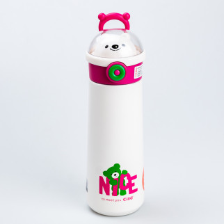 Термос дитячий 500 мл з напувалкою трубочкою "Ведмідь" Рожевий - Інтернет-магазин спільних покупок ToGether