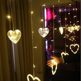 Світлодіодна новорічна гірлянда штора Серця з пультом 12 предметів - Інтернет-магазин спільних покупок ToGether