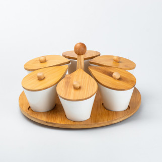 Набір керамічних баночок для приправ з ложкою та бамбуковою кришкою 6 шт - Інтернет-магазин спільних покупок ToGether