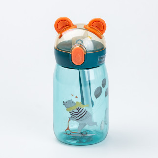 Дитяча пляшка для води із трубочкою 500 мл із трубочкою із кришкою фліп топ "Ведмедик" Синя - Інтернет-магазин спільних покупок ToGether