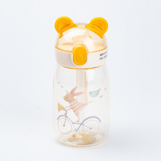 Дитяча пляшка для води із трубочкою 500 мл із трубочкою із кришкою фліп топ "Ведмедик" Бежева - Інтернет-магазин спільних покупок ToGether