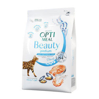 Optimeal Beauty Podium сухой корм Блестящая шерсть и уход за зубами для кошек на основе морепродуктов 1.5 кг  - Інтернет-магазин спільних покупок ToGether
